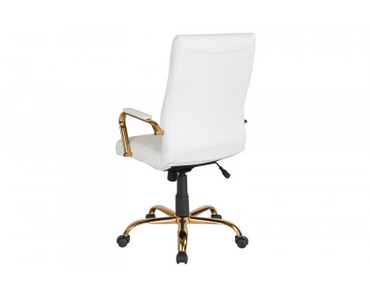 BLNK Whitney LeatherSoft High-Back Executive Swivel Office Chair with Gold Frame and Arms - White