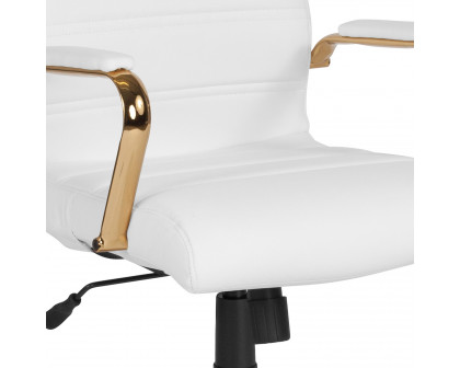 BLNK Whitney LeatherSoft High-Back Executive Swivel Office Chair with Gold Frame and Arms - White