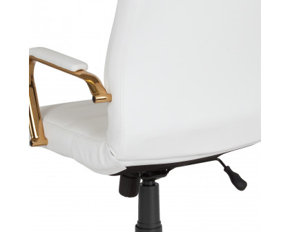 BLNK Whitney LeatherSoft High-Back Executive Swivel Office Chair with Gold Frame and Arms - White