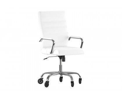 BLNK Whitney LeatherSoft High Back Executive Swivel Office Chair with Chrome Frame, Arms, and Transparent Roller Wheels