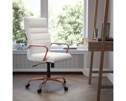 BLNK Whitney LeatherSoft High-Back Executive Swivel Office Chair with Rose Gold Frame and Arms