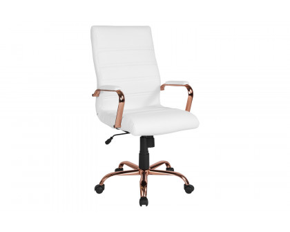 BLNK™ Whitney LeatherSoft High-Back Executive Swivel Office Chair with Rose Gold Frame and Arms - White