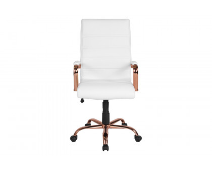 BLNK™ Whitney LeatherSoft High-Back Executive Swivel Office Chair with Rose Gold Frame and Arms - White