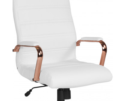 BLNK™ Whitney LeatherSoft High-Back Executive Swivel Office Chair with Rose Gold Frame and Arms - White