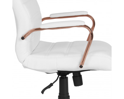 BLNK™ Whitney LeatherSoft High-Back Executive Swivel Office Chair with Rose Gold Frame and Arms - White