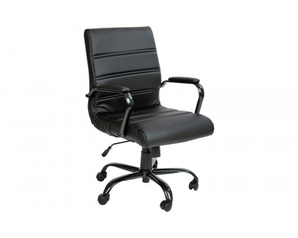 BLNK Whitney LeatherSoft Mid-Back Executive Swivel Office Chair with Black Frame and Arms