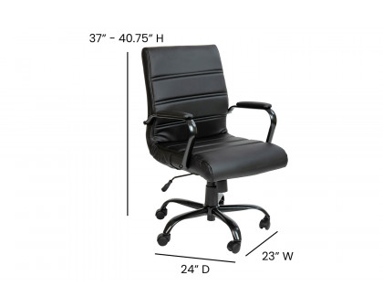 BLNK Whitney LeatherSoft Mid-Back Executive Swivel Office Chair with Black Frame and Arms - Black