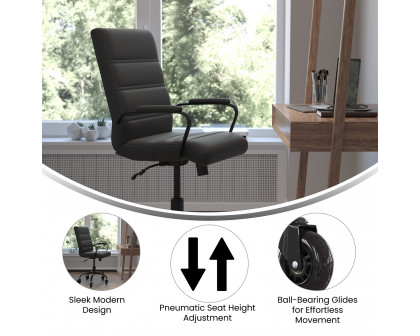 BLNK Camilia LeatherSoft Executive Swivel Office Chair with Arms and Transparent Roller Wheels - Black