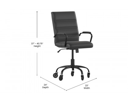 BLNK Camilia LeatherSoft Executive Swivel Office Chair with Arms and Transparent Roller Wheels - Black