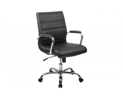 BLNK Whitney LeatherSoft Mid-Back Executive Swivel Office Chair with Chrome Frame and Arms - Black