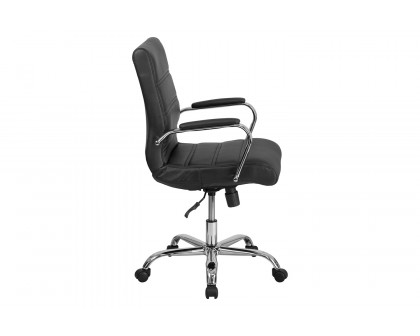 BLNK Whitney LeatherSoft Mid-Back Executive Swivel Office Chair with Chrome Frame and Arms - Black