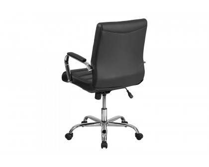 BLNK Whitney LeatherSoft Mid-Back Executive Swivel Office Chair with Chrome Frame and Arms - Black