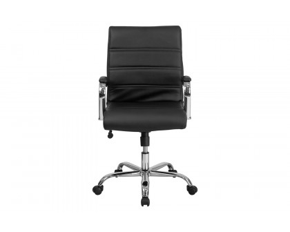 BLNK Whitney LeatherSoft Mid-Back Executive Swivel Office Chair with Chrome Frame and Arms - Black