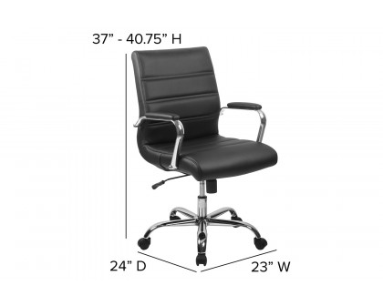 BLNK Whitney LeatherSoft Mid-Back Executive Swivel Office Chair with Chrome Frame and Arms - Black