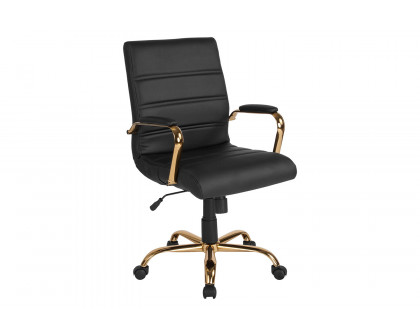 BLNK Whitney LeatherSoft Mid-Back Executive Swivel Office Chair with Gold Frame and Arms