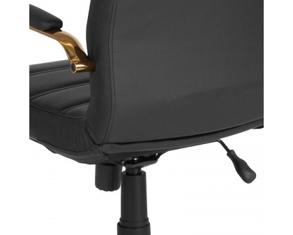 BLNK Whitney LeatherSoft Mid-Back Executive Swivel Office Chair with Gold Frame and Arms - Black