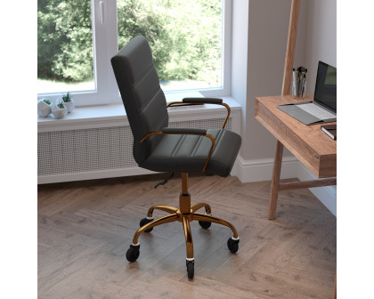 BLNK Camilia LeatherSoft Executive Swivel Office Chair with Gold Frame, Arms, and Transparent Roller Wheels