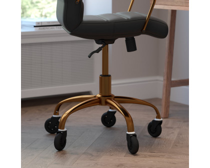 BLNK Camilia LeatherSoft Executive Swivel Office Chair with Gold Frame, Arms, and Transparent Roller Wheels - Black