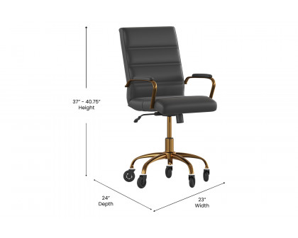 BLNK Camilia LeatherSoft Executive Swivel Office Chair with Gold Frame, Arms, and Transparent Roller Wheels - Black