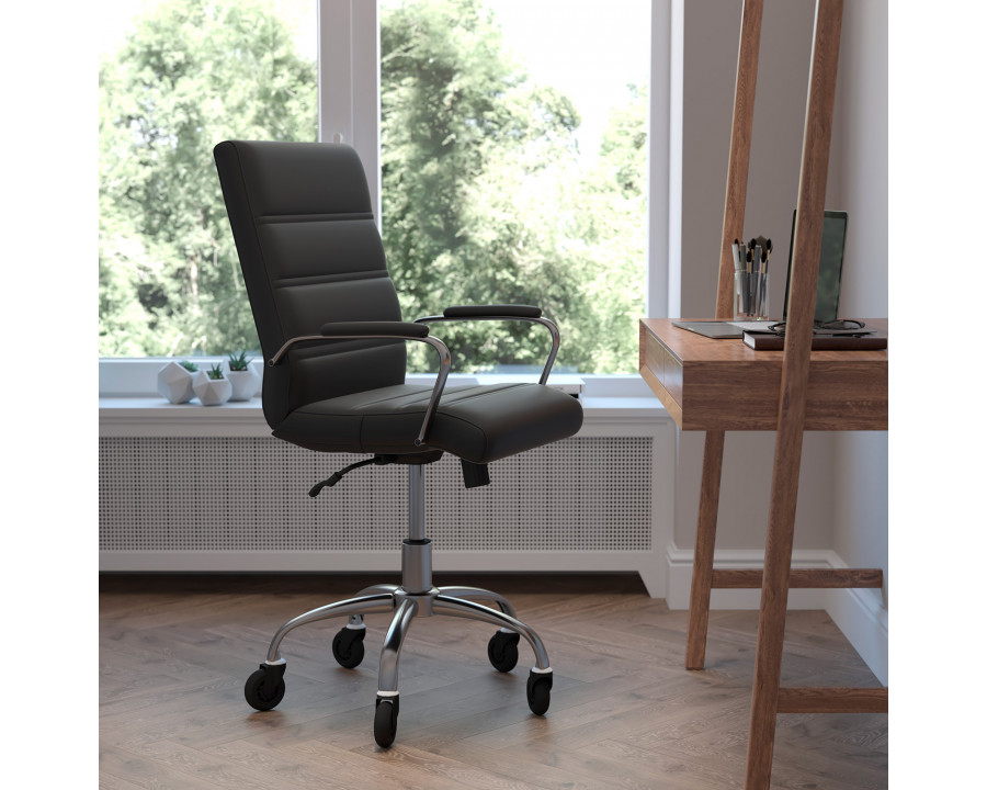 BLNK Camilia LeatherSoft Executive Swivel Office Chair with Chrome Frame, Arms, and Transparent Roller Wheels