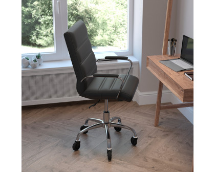 BLNK Camilia LeatherSoft Executive Swivel Office Chair with Chrome Frame, Arms, and Transparent Roller Wheels