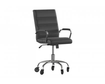 BLNK Camilia LeatherSoft Executive Swivel Office Chair with Chrome Frame, Arms, and Transparent Roller Wheels - Black