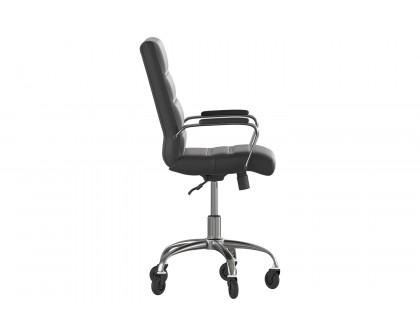 BLNK Camilia LeatherSoft Executive Swivel Office Chair with Chrome Frame, Arms, and Transparent Roller Wheels - Black