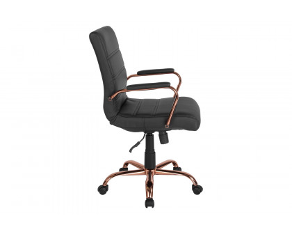 BLNK Whitney LeatherSoft Mid-Back Executive Swivel Office Chair with Rose Gold Frame and Arms - Black