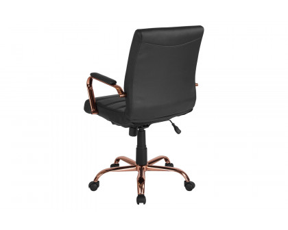 BLNK Whitney LeatherSoft Mid-Back Executive Swivel Office Chair with Rose Gold Frame and Arms - Black