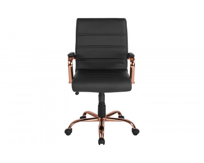 BLNK Whitney LeatherSoft Mid-Back Executive Swivel Office Chair with Rose Gold Frame and Arms - Black