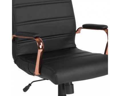 BLNK Whitney LeatherSoft Mid-Back Executive Swivel Office Chair with Rose Gold Frame and Arms - Black