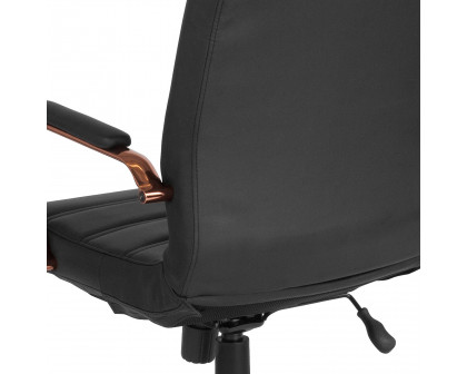 BLNK Whitney LeatherSoft Mid-Back Executive Swivel Office Chair with Rose Gold Frame and Arms - Black