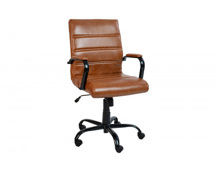 BLNK Whitney LeatherSoft Mid-Back Executive Swivel Office Chair with Black Frame and Arms - Brown