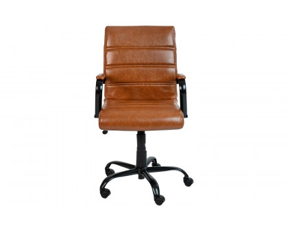 BLNK Whitney LeatherSoft Mid-Back Executive Swivel Office Chair with Black Frame and Arms - Brown