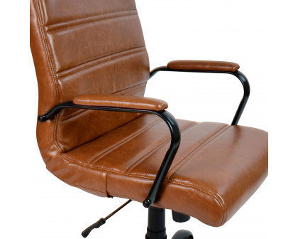 BLNK Whitney LeatherSoft Mid-Back Executive Swivel Office Chair with Black Frame and Arms - Brown