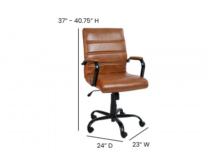 BLNK Whitney LeatherSoft Mid-Back Executive Swivel Office Chair with Black Frame and Arms - Brown