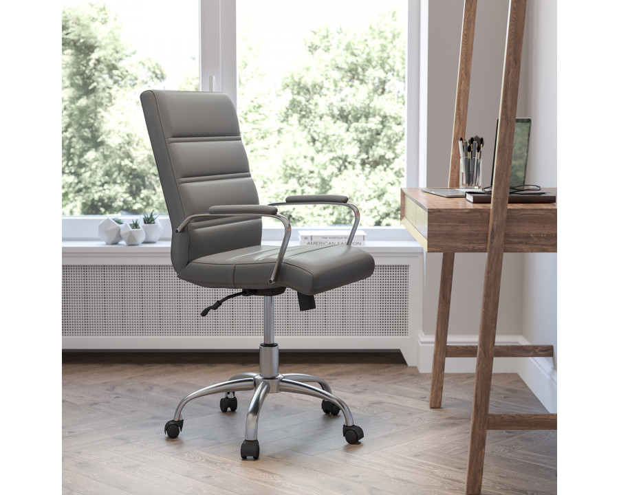 BLNK Whitney LeatherSoft Mid-Back Executive Swivel Office Chair with Chrome Frame and Arms