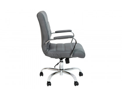 BLNK Whitney LeatherSoft Mid-Back Executive Swivel Office Chair with Chrome Frame and Arms - Gray