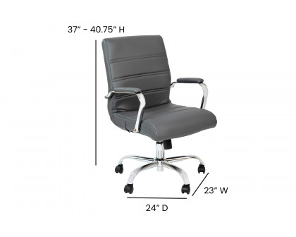 BLNK Whitney LeatherSoft Mid-Back Executive Swivel Office Chair with Chrome Frame and Arms - Gray