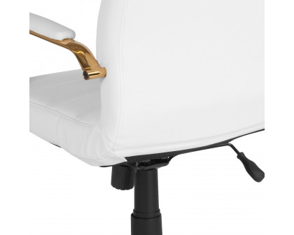 BLNK Whitney LeatherSoft Mid-Back Executive Swivel Office Chair with Gold Frame and Arms - White