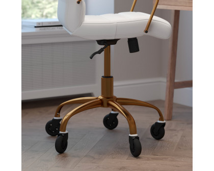 BLNK Camilia LeatherSoft Executive Swivel Office Chair with Gold Frame, Arms, and Transparent Roller Wheels - White