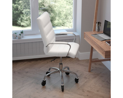 BLNK Camilia LeatherSoft Executive Swivel Office Chair with Chrome Frame, Arms, and Transparent Roller Wheels - White