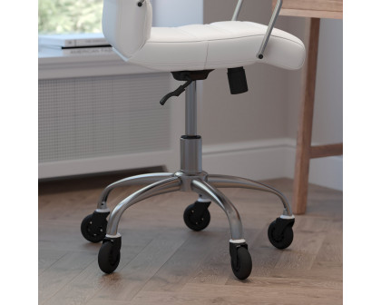 BLNK Camilia LeatherSoft Executive Swivel Office Chair with Chrome Frame, Arms, and Transparent Roller Wheels - White