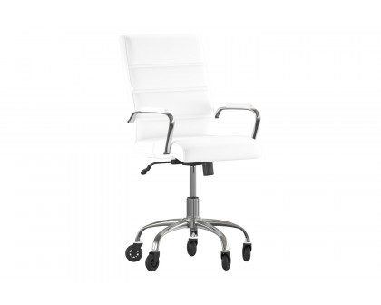 BLNK Camilia LeatherSoft Executive Swivel Office Chair with Chrome Frame, Arms, and Transparent Roller Wheels - White