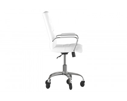 BLNK Camilia LeatherSoft Executive Swivel Office Chair with Chrome Frame, Arms, and Transparent Roller Wheels - White