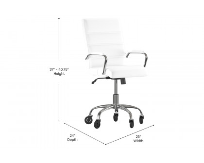 BLNK Camilia LeatherSoft Executive Swivel Office Chair with Chrome Frame, Arms, and Transparent Roller Wheels - White