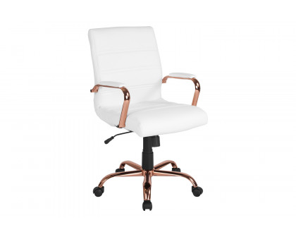 BLNK Whitney LeatherSoft Mid-Back Executive Swivel Office Chair with Rose Gold Frame and Arms