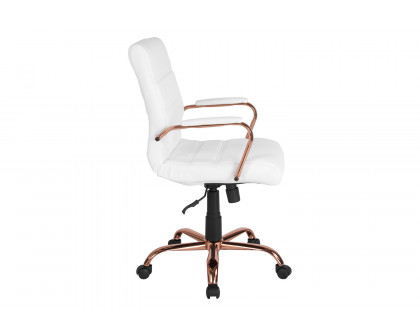 BLNK Whitney LeatherSoft Mid-Back Executive Swivel Office Chair with Rose Gold Frame and Arms - White