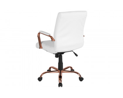 BLNK Whitney LeatherSoft Mid-Back Executive Swivel Office Chair with Rose Gold Frame and Arms - White