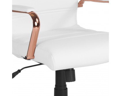 BLNK Whitney LeatherSoft Mid-Back Executive Swivel Office Chair with Rose Gold Frame and Arms - White